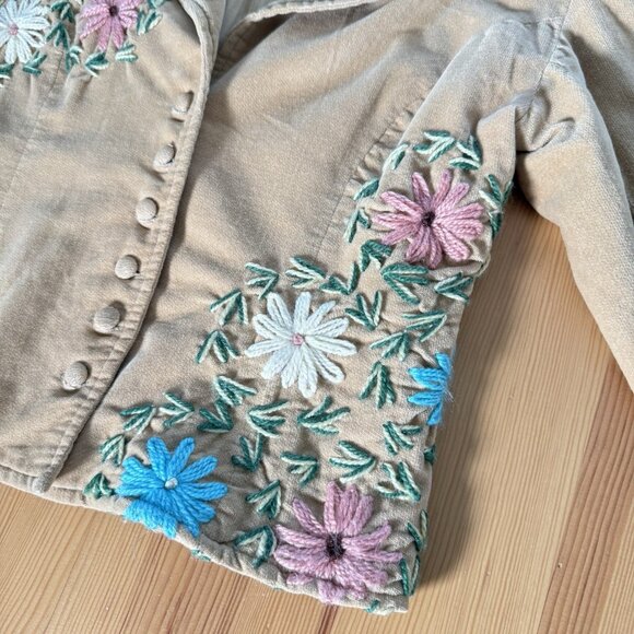 Vintage Persaman Blazer Flower Embroidered Boho Festival Fairy Velvet Cotton 6 - Picture 8 of 11